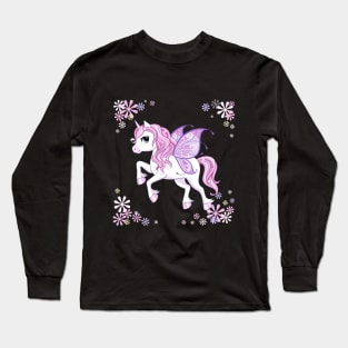 cute little unicorn character with butterfly wings pink Long Sleeve T-Shirt